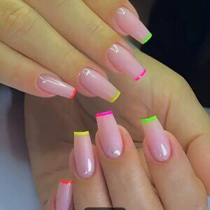 24(PCS)  Glossy Long Ballet Press On Nails, Gradient Color  With Rhinestone NEW